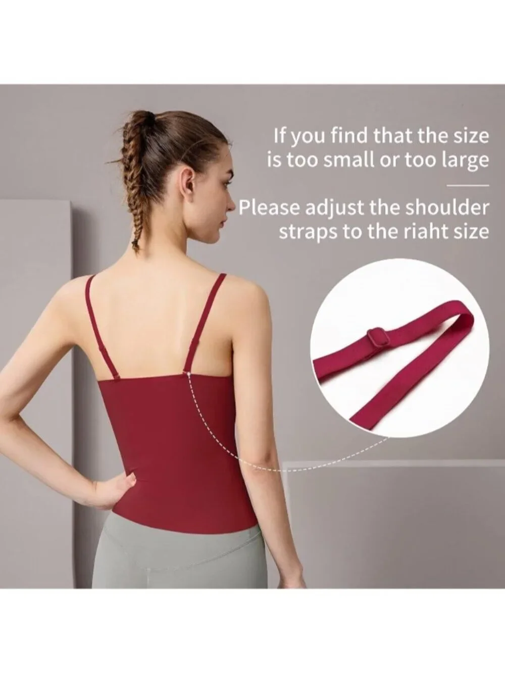 Women's Red Fit Camisole with Built in Bra - Spaghetti Straps Camis Tank